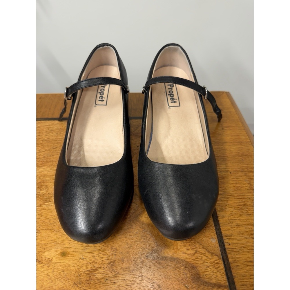 PROPET 6 XX 4E Mary Jane Black Leather Pumps Loafers Chunky Heels Dress Shoes